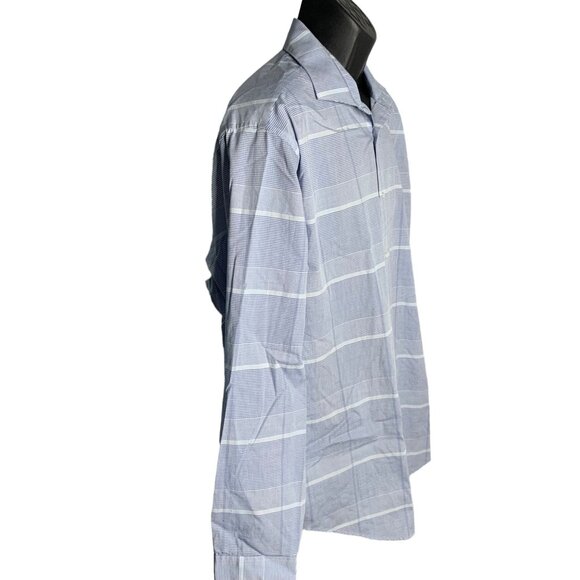 Calvin Klein Slim Fit Button Up Shirt XL Blue Checkered Long Sleeves Cotton - Picture 5 of 6